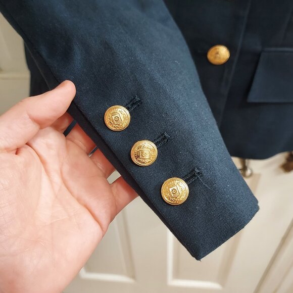 Frame Navy Blue Double Breasted Gold Button Blazer - Picture 5 of 8